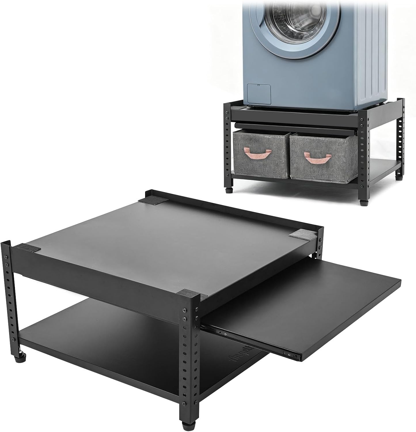 Washer and Dryer Pedestals, 28x28x16inch Universal Washing Machine Stand with Laundry Basket Shelf, Portable Storage Bag, Adjustable Feet and 4 Silicone Pads, 800LBS Capacity
