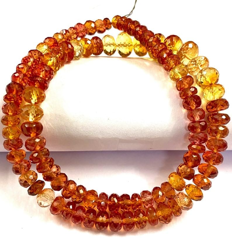 Natural PADPARADSCHA Sapphire roundelle facated Beads 6-8 MM 16 inch Long String Jewelry Making Gemstone Beads for Necklace Bracelet