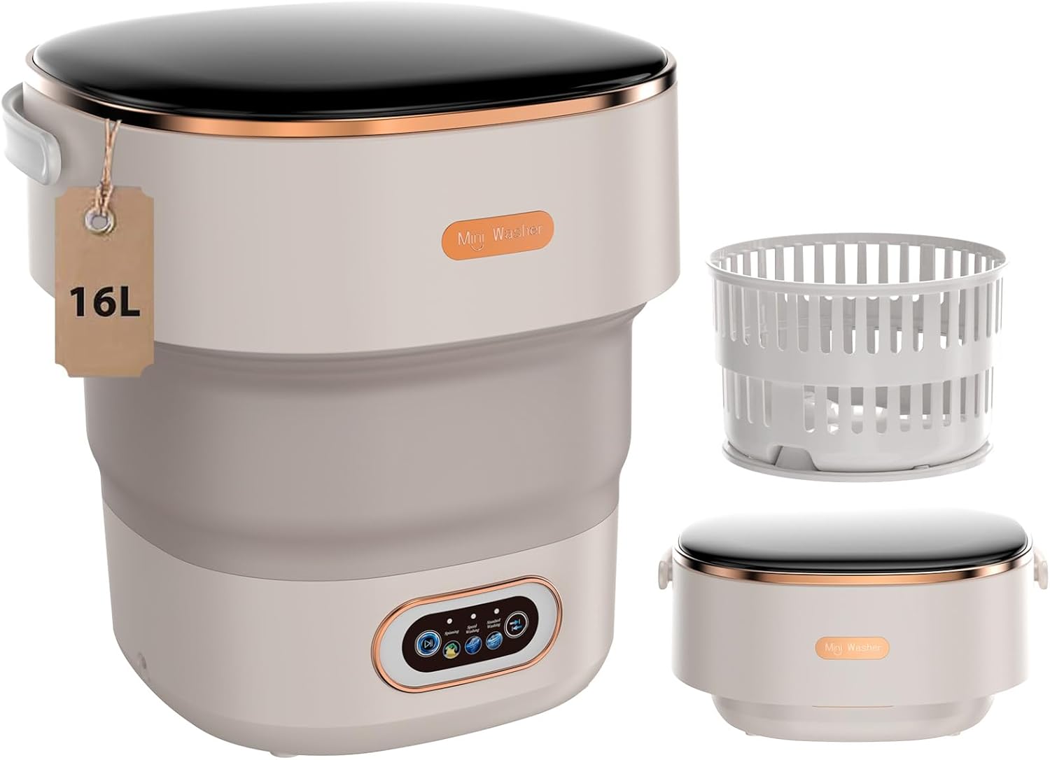 Portable Washing Machine，Mini 16L Washer Machine With Spin Basket，Small Folding Washer Machine of Underwear, Baby and Small Clothes, Suitable for Apartments Home Hotel Camping (Beige)