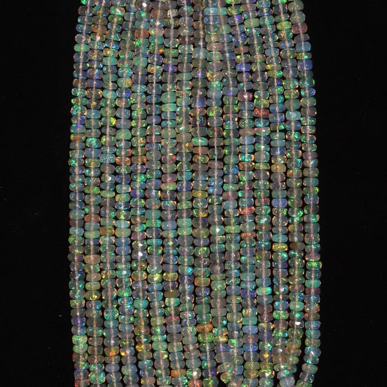 Ethiopian Opal Faceted Rondelle Bead 3-5mm Fire Opal Bead Flashy Opal Beads Strand Opal Rondelle Beads for Making Jwelery