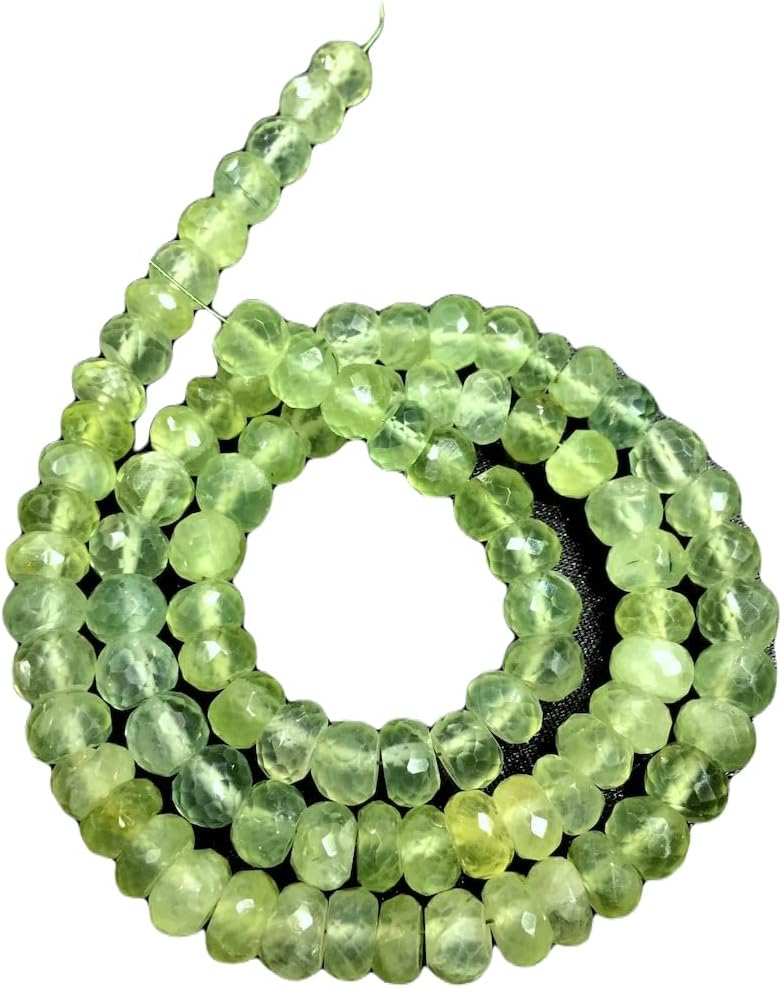 13 inch Strand of Natural gem Green Prehnite, 7mm rondelle Faceted Beads for DIY Jewelry Making. | Beads_04466