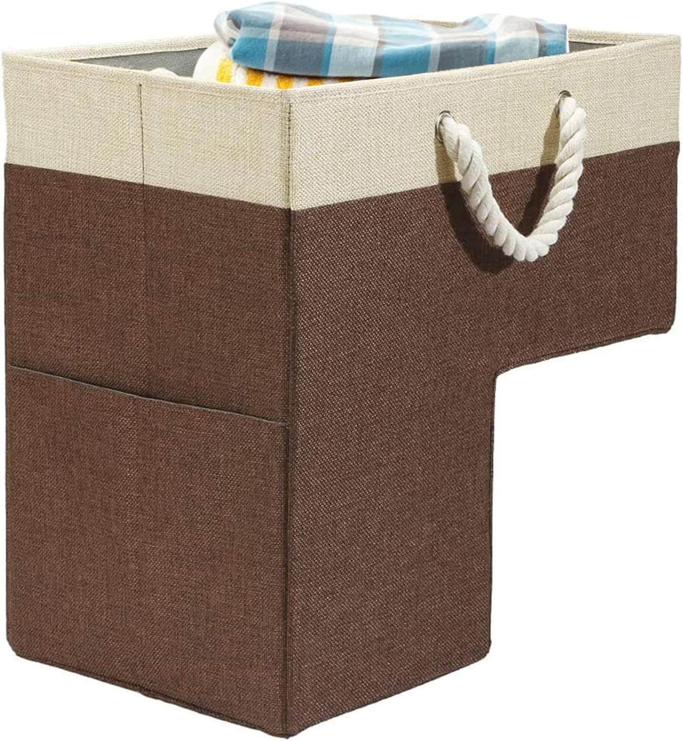 Stair Flax Step Storage, Stair Basket For Wooden Stairs, Stair Storage Basket With Rope, Laundry L-Shaped Organizer Basket, Durrable Staircase Storage Organizer for Home Carpeted Stairs