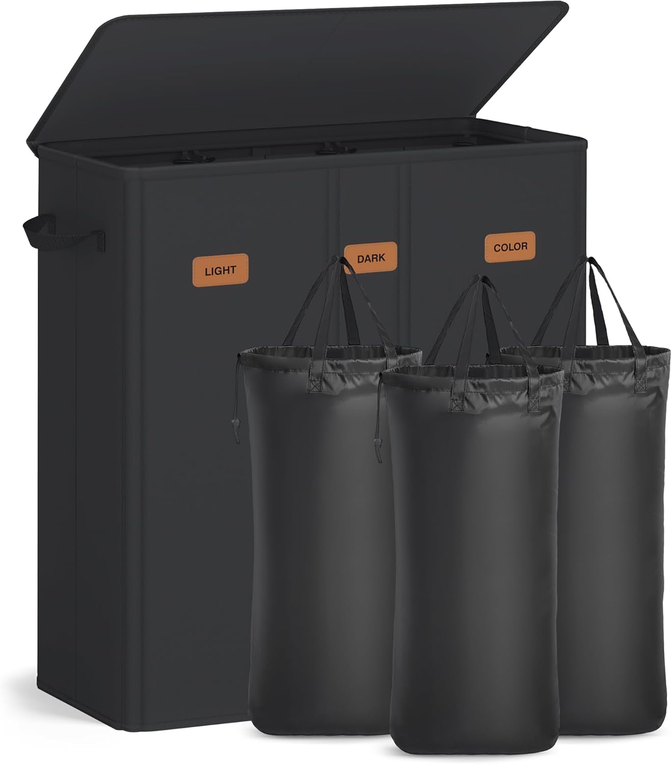 SONGMICS 47.6 Gallon (180 L) Laundry Hamper, 3-Compartment Laundry Basket Sorter with Lid, Labels, Removable Liner Bags, for Bedroom, Ink Black URLH013B01
