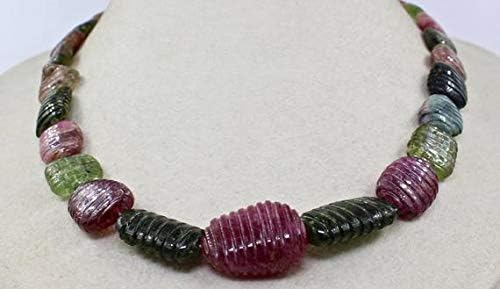LOVEKUSH LKBEADS Natural Multi Tourmaline Carved Tumble Cabochon Beads Necklace 20 INCHES 24 MM to 15 MM Code-HIGH-46366