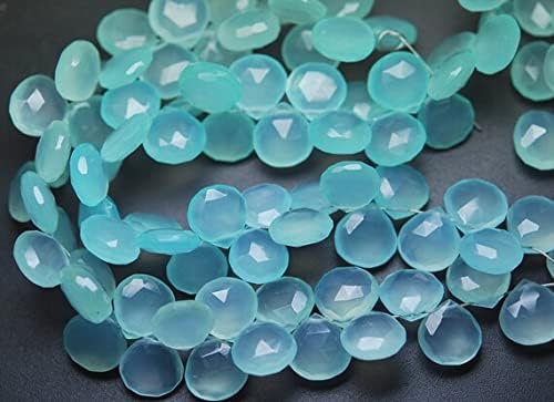 7 inch Strand of Natural Chalcedony 12mm Heart Faceted briolette Beads for DIY Jewelry Making. |BRIO_01754