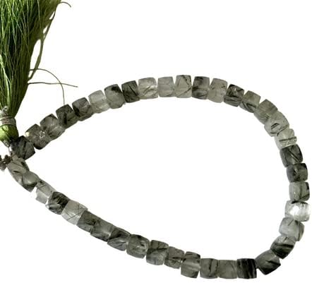 6mm to 7mm Natural Green Rutile Quartz Faceted Box Shaped Briolette Beads, Rutilated Quartz Beads, 8 Inch Strand, CHIK-STNRD-35573