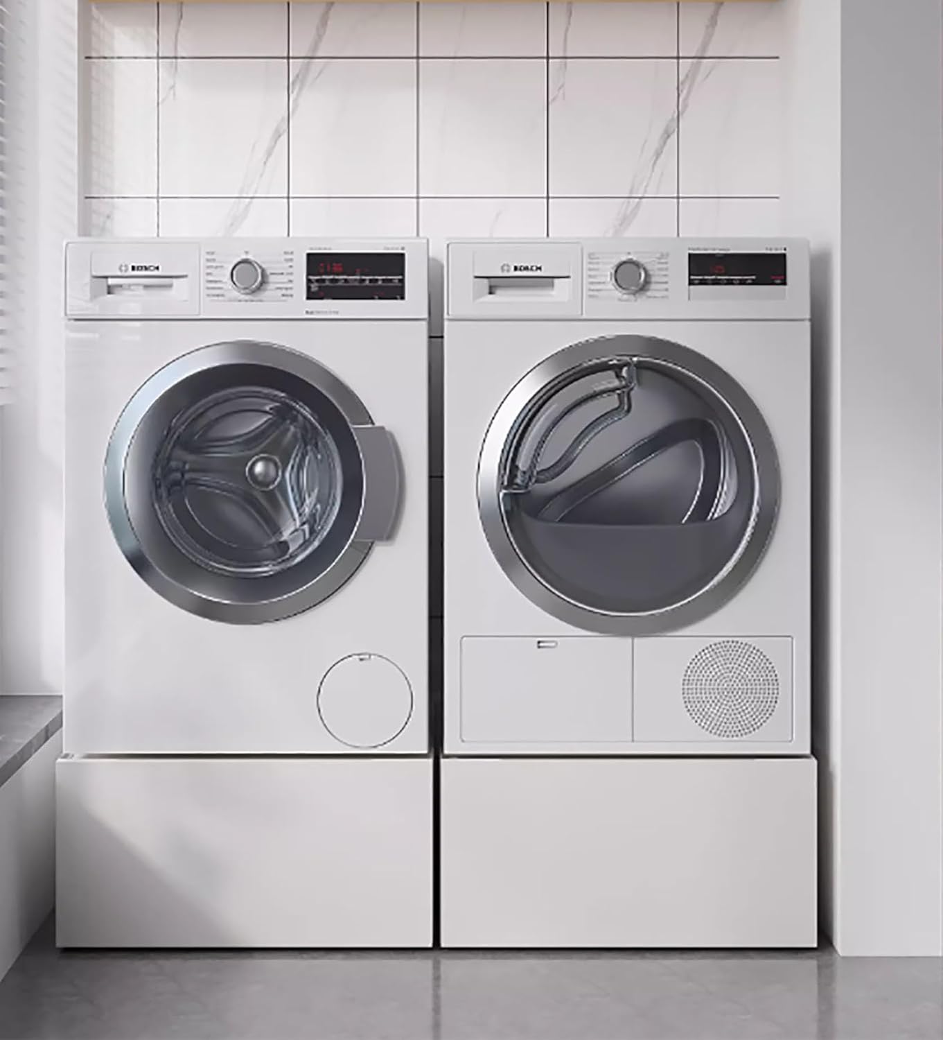 Washing Dryer Machine Pedestal with Storage Drawer, Non-Slip and Scratch Protection Design, Laundry Machine Stand and Dishwasher Stand (white, 61×61×52cm)