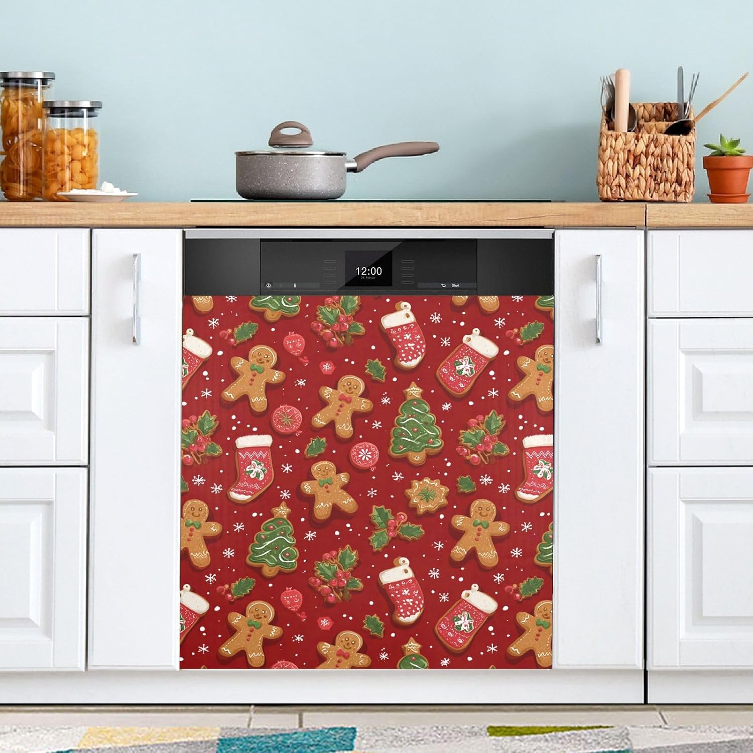 Pfrewn Christmas Winter Magnetic Dishwasher Cover Christmas Cute Gingerbread (3) Fridge Door Covers Kitchen Decal Vinyl Panel Decorative Refrigerator Laundry Appliances 23x26in