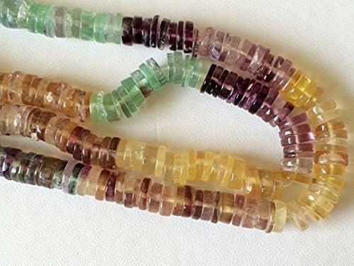 BEADS GEMSTONE 1 Strand Natural Fluorite Heishi, Fluorite Spacer Beads, Fine Quality Multi Fluorite, 6.5mm, 7 Inch Code-HIGH-19188