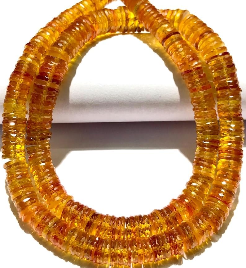 Natural PADPARADSCHA Yellow Sapphire tyre facated Beads 7mm to 9mm 18 inch Long String Jewelry Making Gemstone Beads for Necklace Bracelet