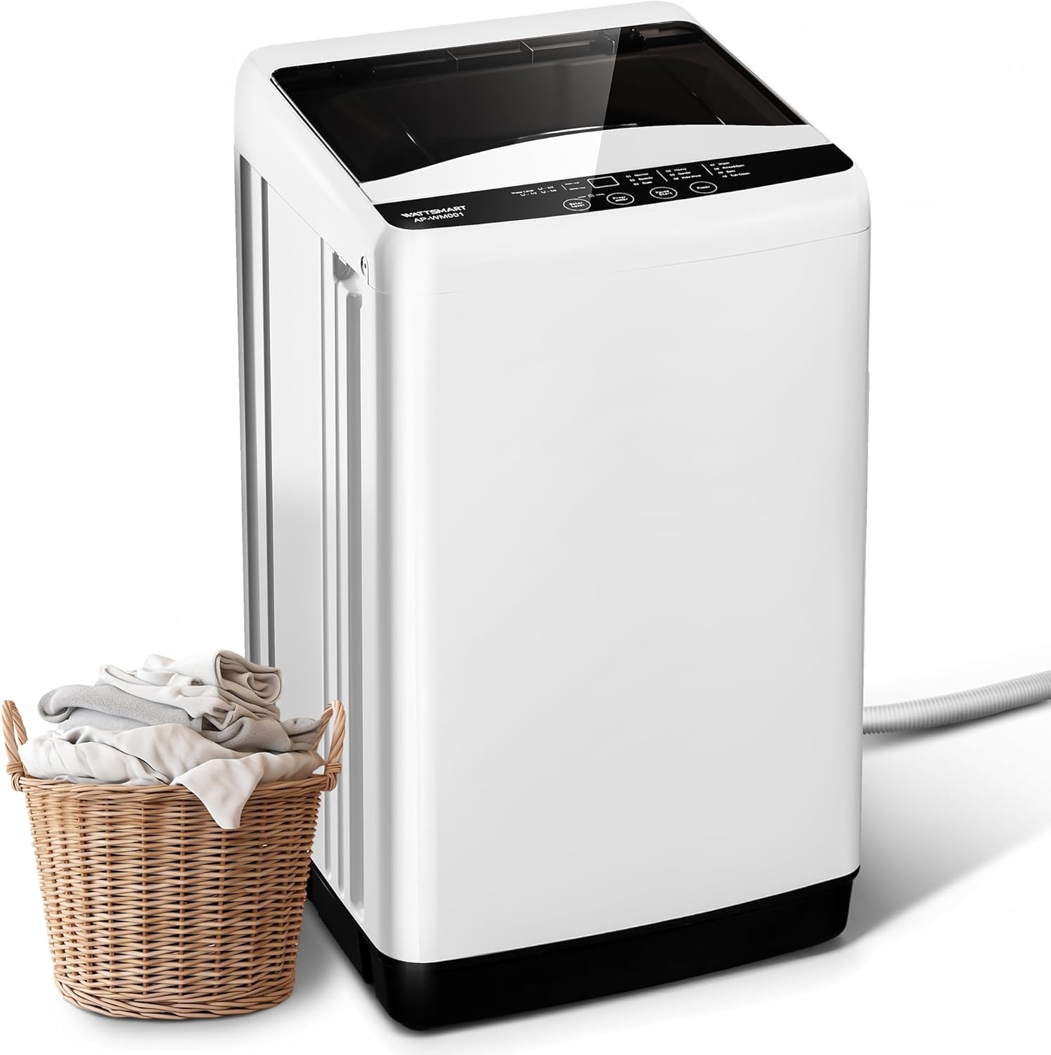 Portable Washing Machine -Compact Home Laundry Washer for Apartmentl, Top Load, Full Automatic, Small Clothes Washer with Drain Pump for Bathroom, Dorms,RVs,White