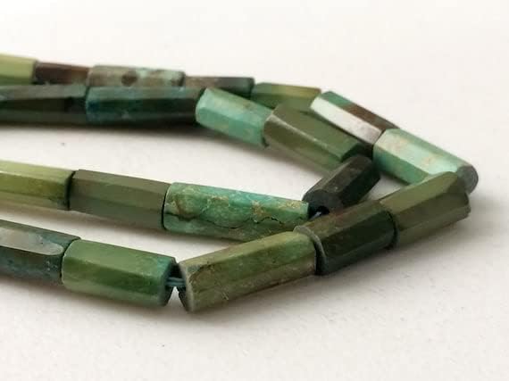 BEADS GEMSTONE 1 Strand Natural Arizona Turquoise Faceted Tube Beads, Natural Turquoise Tubes, Turquoise Necklace, 4x7mm - 5x15mm, 8 Inch Code-HIGH-19021