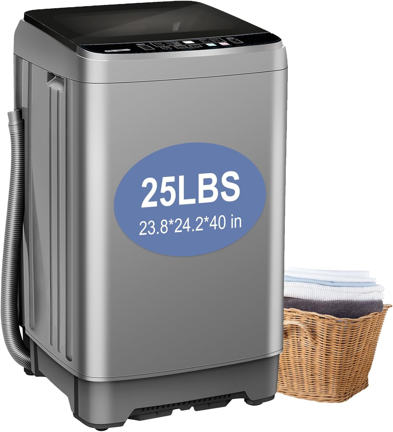 Portable Washing Machine, 25Lbs Capacity Portable Washer with Drain Pump, Full-Automatic Washer with 10 Programs & 8 Water Levels for Apartment, Dorms, Home, Grey