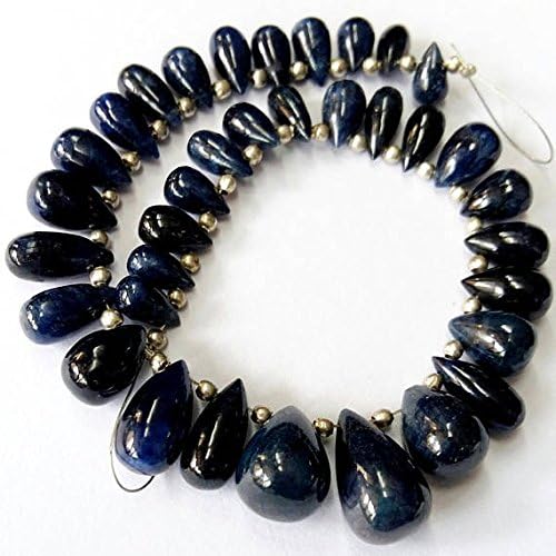 13 inch natural beads strand of 4x7-9x15mm smooth drop blue sapphire gemstone beads for DIY jewelry - necklace, bracelet, earring, ring.