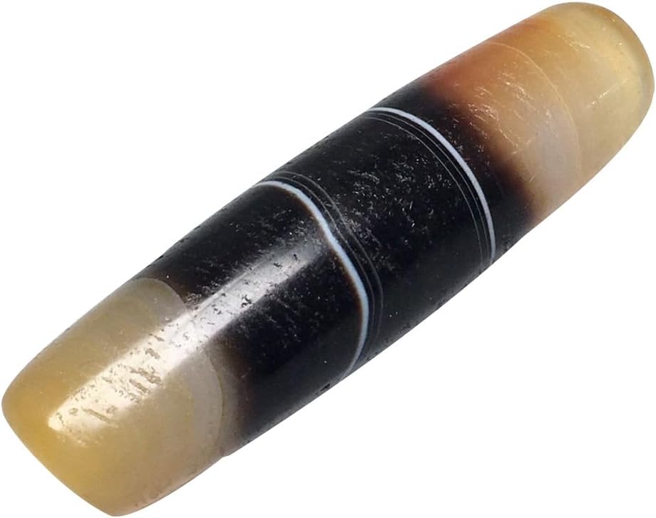 Men Tibetan dzi Beads, Tibetan Natural Agate Threaded Dzi Bead Wrapped Wire 5.7x1.5cm 0.5mm Through-Hole
