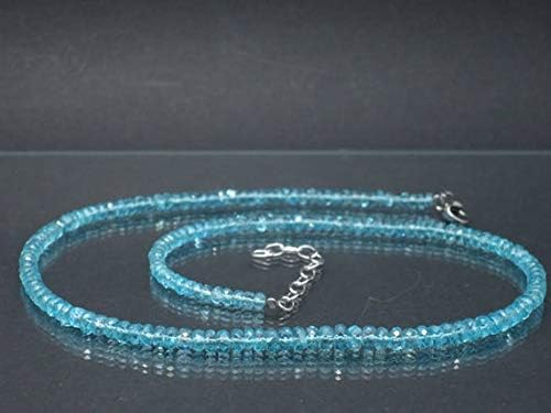 925 sterling Silver Empath Protection 4-5mm stacking Sky Blue Apatite Necklace Rondelle, Faceted 17