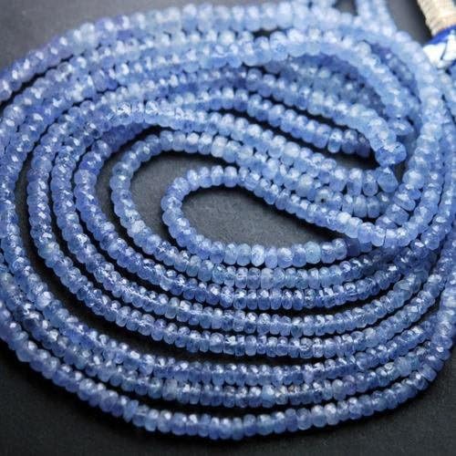 13 inch natural beads strand of 3mm smooth rondelle blue sapphire gemstone beads for DIY jewelry - necklace, bracelet, earring, ring.