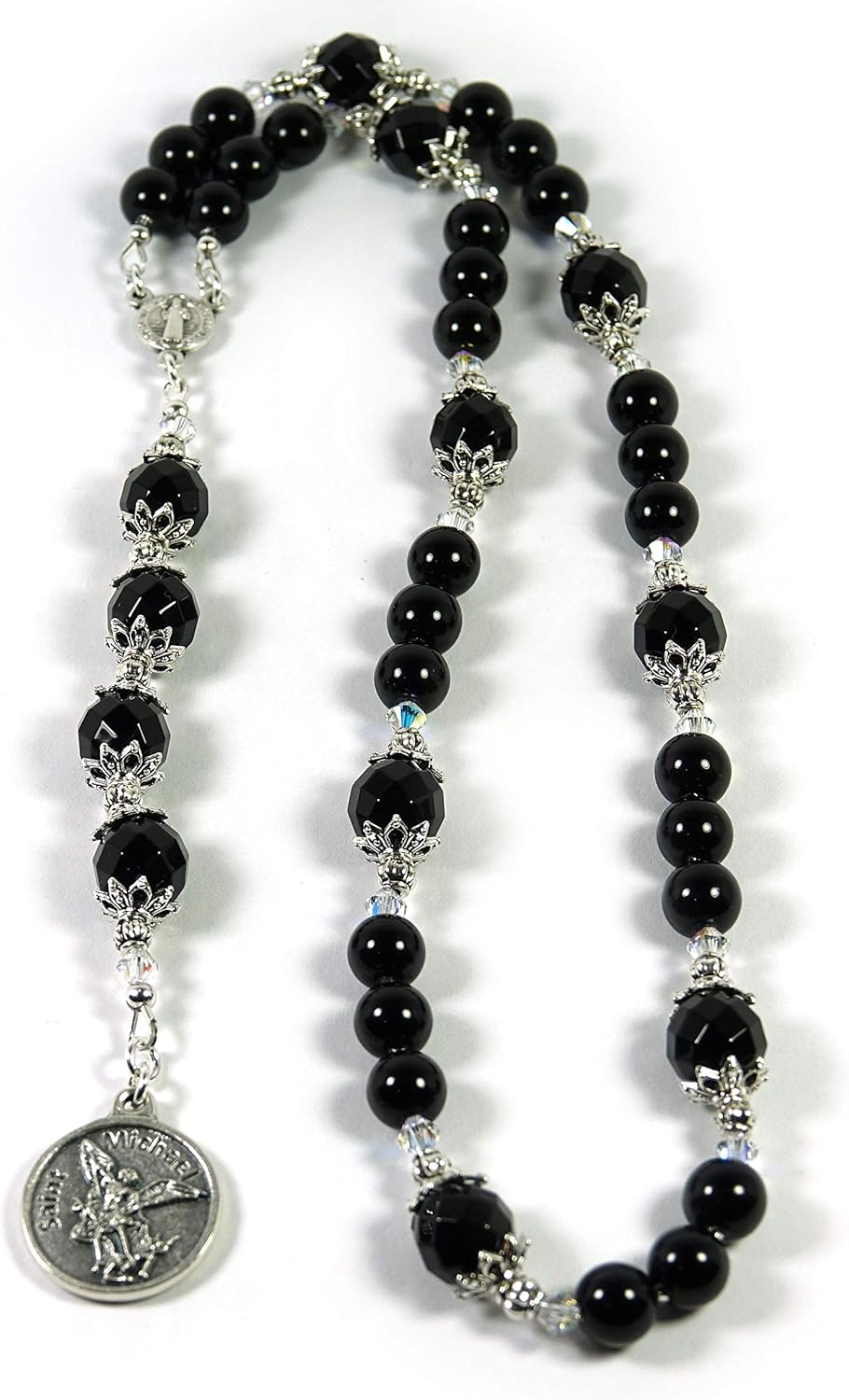 Serve and Protect Catholic Prayer Beads St Michael Chaplet Policemen Agate Natural Gemstone beads with Blessed with Anointing Oil