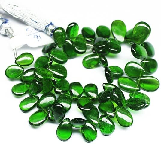 7 inch Strand of Natural Chrome Diopside 8mm12mm pear Smooth briolette Beads for DIY Jewelry Making. |BRIO_02168