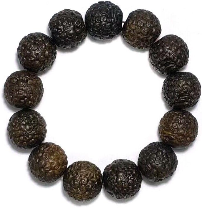 Agarwood Vietnam Nha Trang Agarwood 17mm Hand-Carved Lion Buddha Beads Rosary Beads