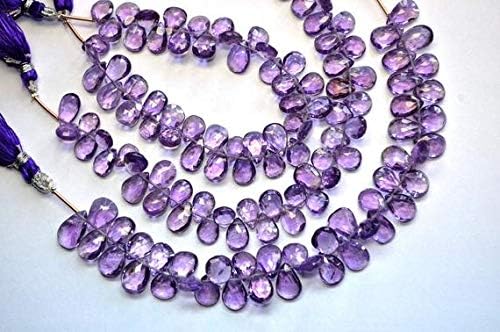 7 Inch 7x9-8x10-8x12mm Natural Amethyst Faceted Pear Briolette Beads Strand Code-HIGH-58868