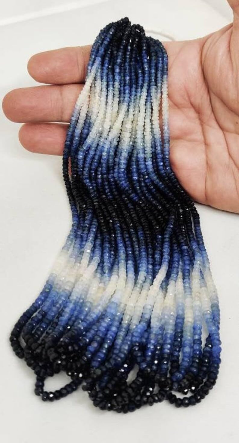 Natural Blue Sapphire(Rondelle Faceted Beads 3X4MM 15 inch Long String Jewelry Making Gemstone Beads for Necklace Bracelet