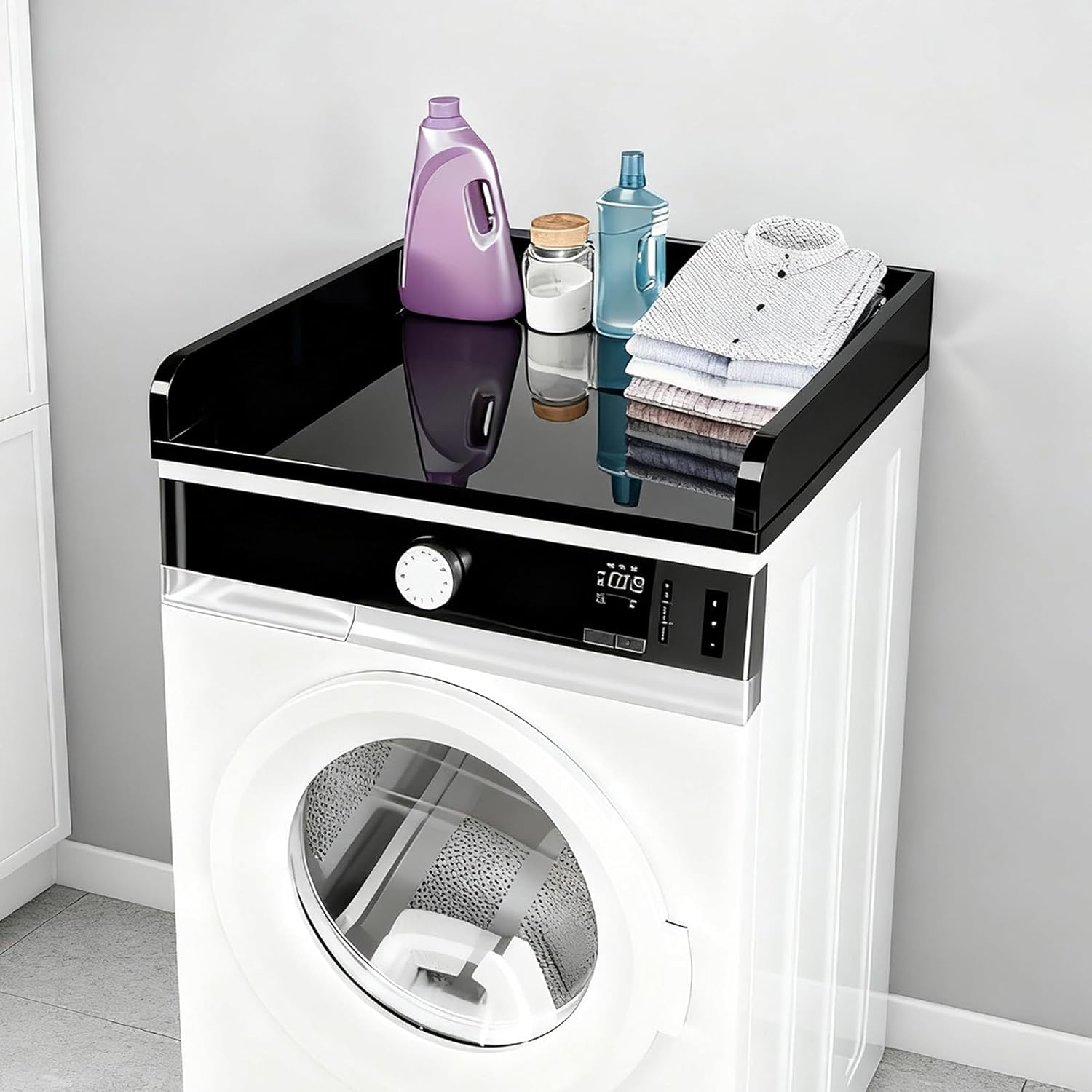 Laundry countertop Single Acrylic Single Laundry Countertop, 27.5″ W*27.5″ D*3.1″ H, Topper for Washer and Dryer with Non-Slip Mat for One Unit Only Washer or Dryer (Transparent)(Black)