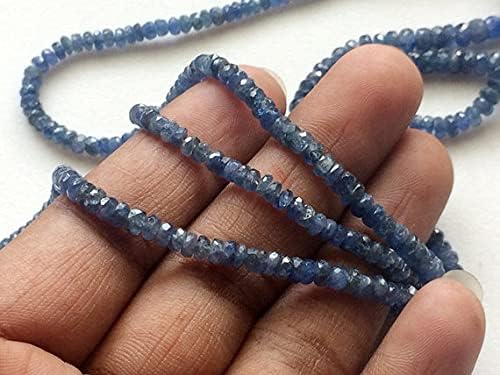 BEADS GEMSTONE 1 Strand Natural Blue Sapphire Beads, Burma Blue Sapphire Faceted Rondelles, Sapphire Necklace, 3-5.5mm, 20 Inch Code-HIGH-18520