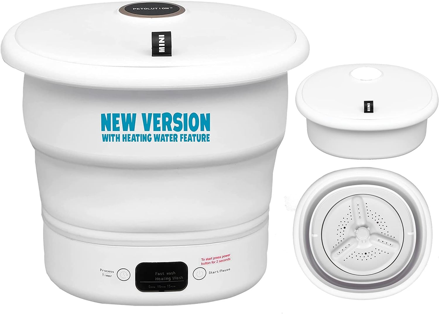 Mini Portable Washing Machine - Small Foldable Bucket Washer for Clothes- For Camping, RV, Travel, Small Spaces. (White)