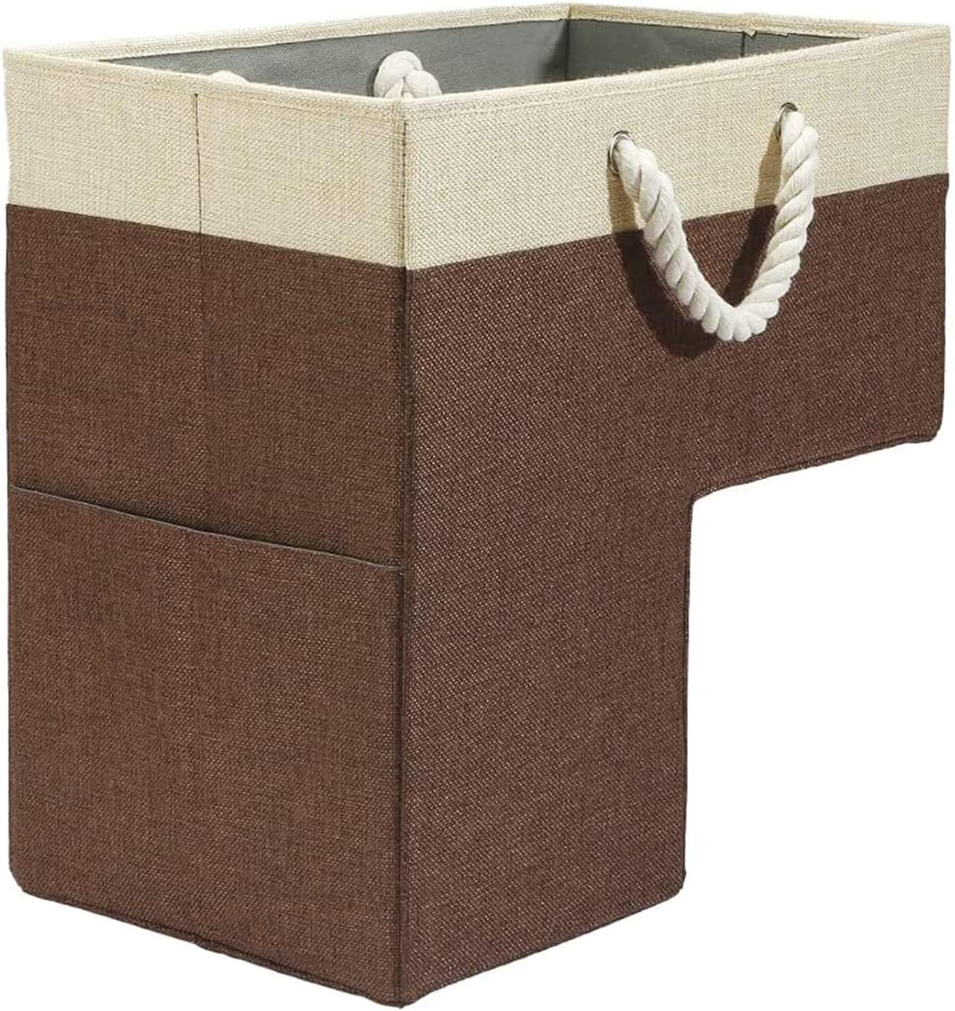 L-Shaped Step Basket – Stair Laundry Basket, Space Saving Storage Bin with Carry Handles | Staircase Clothes Organizer Case for Books, Toys, Socks, Shoes, Blankets, Laundry, Towels, Home Supplies