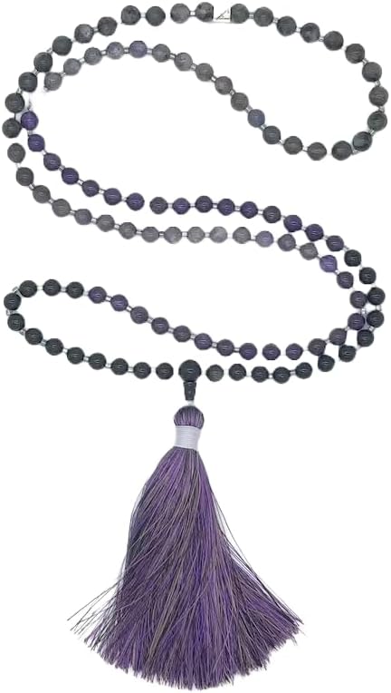 Natural AMETHYST ,IOLITE,LARVIKITE LABRADORITE,OBSIDIAN 8mm 108 Mala Beads, Spiritual, Meditation Beads, Reiki, Japa Mala, Buddhist Prayer Beads, Yoga Bracelet, healing beads LKMALA-RRGU-2651