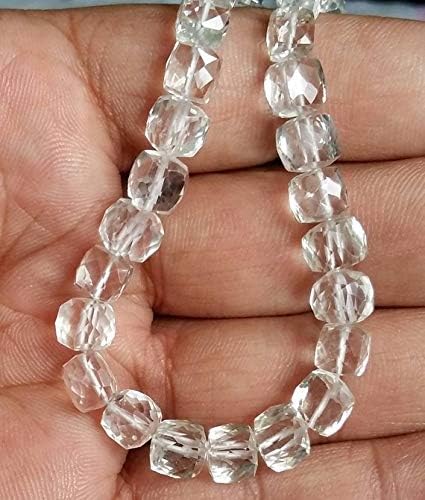 13 inch natural beads strand of 5-7mm faceted cube crystal quartz gemstone beads for DIY jewelry - necklace, bracelet, earring, ring.