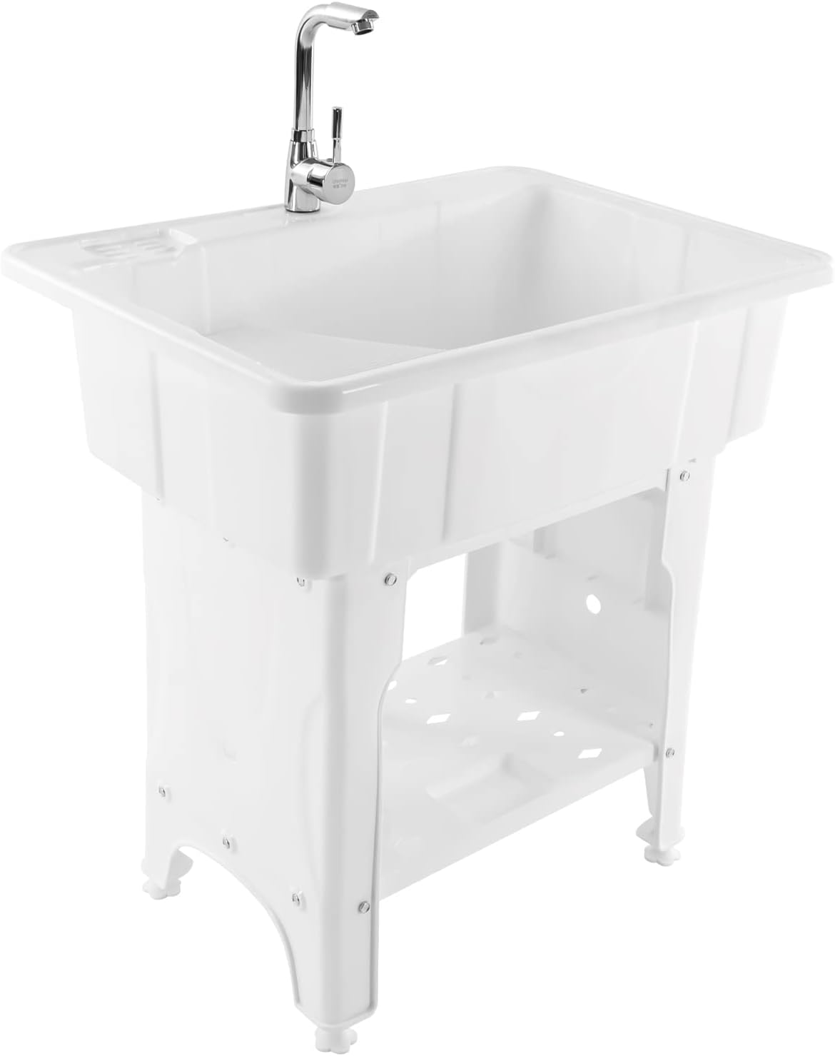 Freestanding Utility Sink Laundry Room Tub Portable Plastic Sink Washboard Laundry Tub for Wash Room, Garage or Basement, 31.5 * 22.05 * 31.5 Inch, White