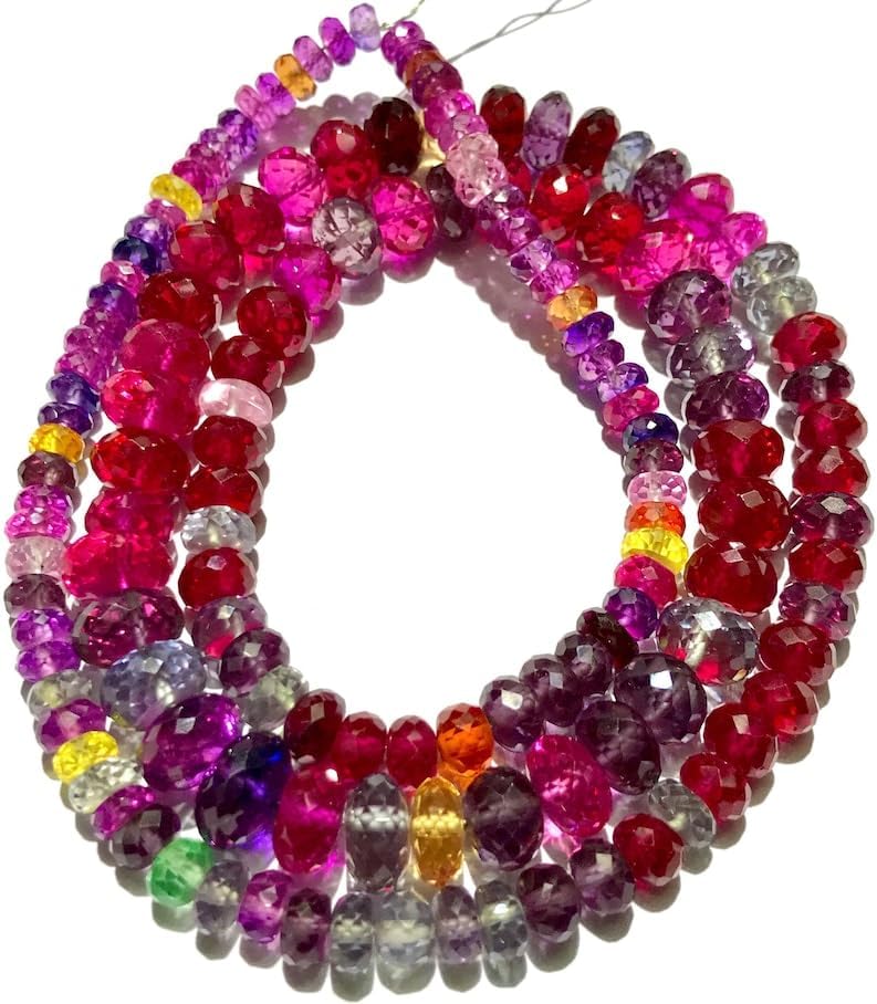 Natural Sapphire, Alexandrite, Ruby roundelle facated Beads 5-10 MM 21 inch Long String Jewelry Making Gemstone Beads for Necklace Bracelet