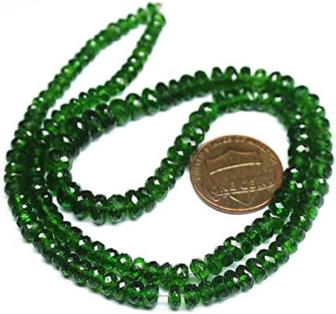 BEADS GEMSTONE Chrome Green Diopside Faceted Loose Rondelle Gemstone Craft Beads Strand 16 Inch Long 6mm 4mm Code-HIGH-20682