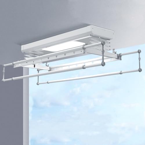 Ceiling Clothes Dryer Aluminium and Steel Electric Clothes Dryer with Remote Control,Ceiling Clothes Drying Rack Electrical Lift Clothes Airer Ceiling Clothesline with Remote Control LED Lig
