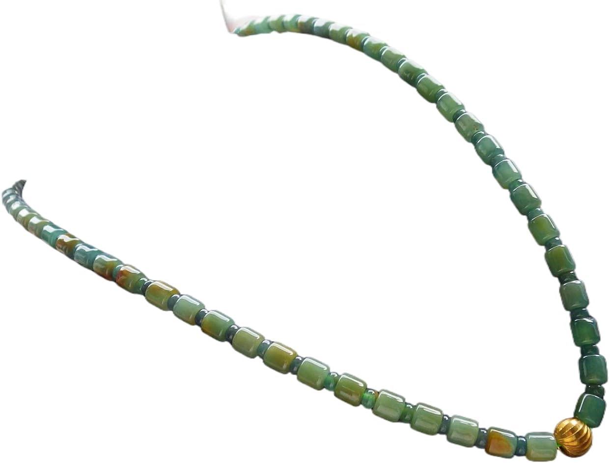 Certified Icy Yellow Green Burma 100% Natural A JADE Jadeite Bead Beads Circle Necklace 25 inches 项链 617426