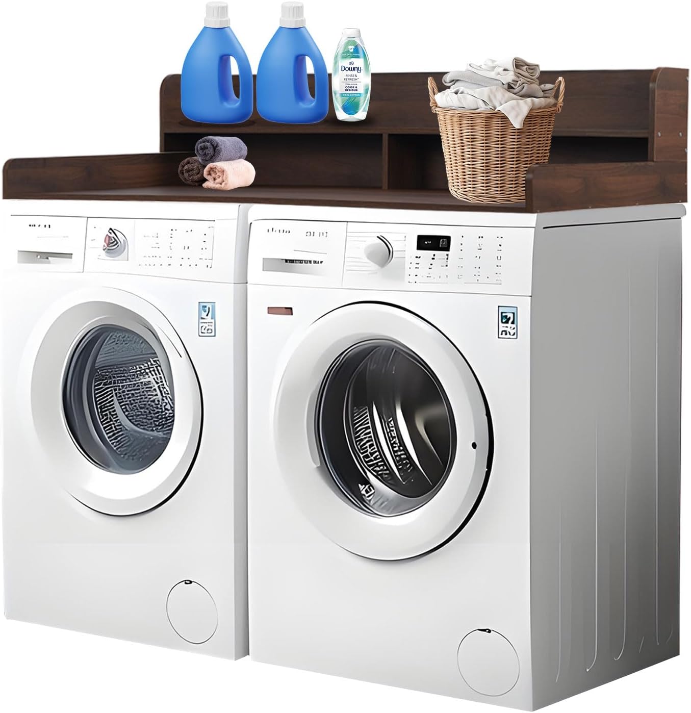 2-Tier Washer Dryer Countertop, Waterproof Laundry Countertop with Anti-Slip Mat, 54
