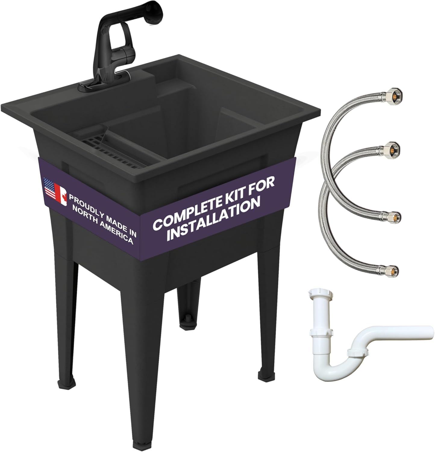 Freestanding Utility Sink with One Handle Black Faucet - 24