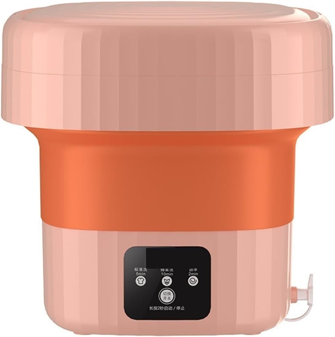 Generic Portable Mini Washing Machine, Pink and Orange, Digital Controls, Foldable Compact Design, Top Load, for Travel and Small Laundry Items