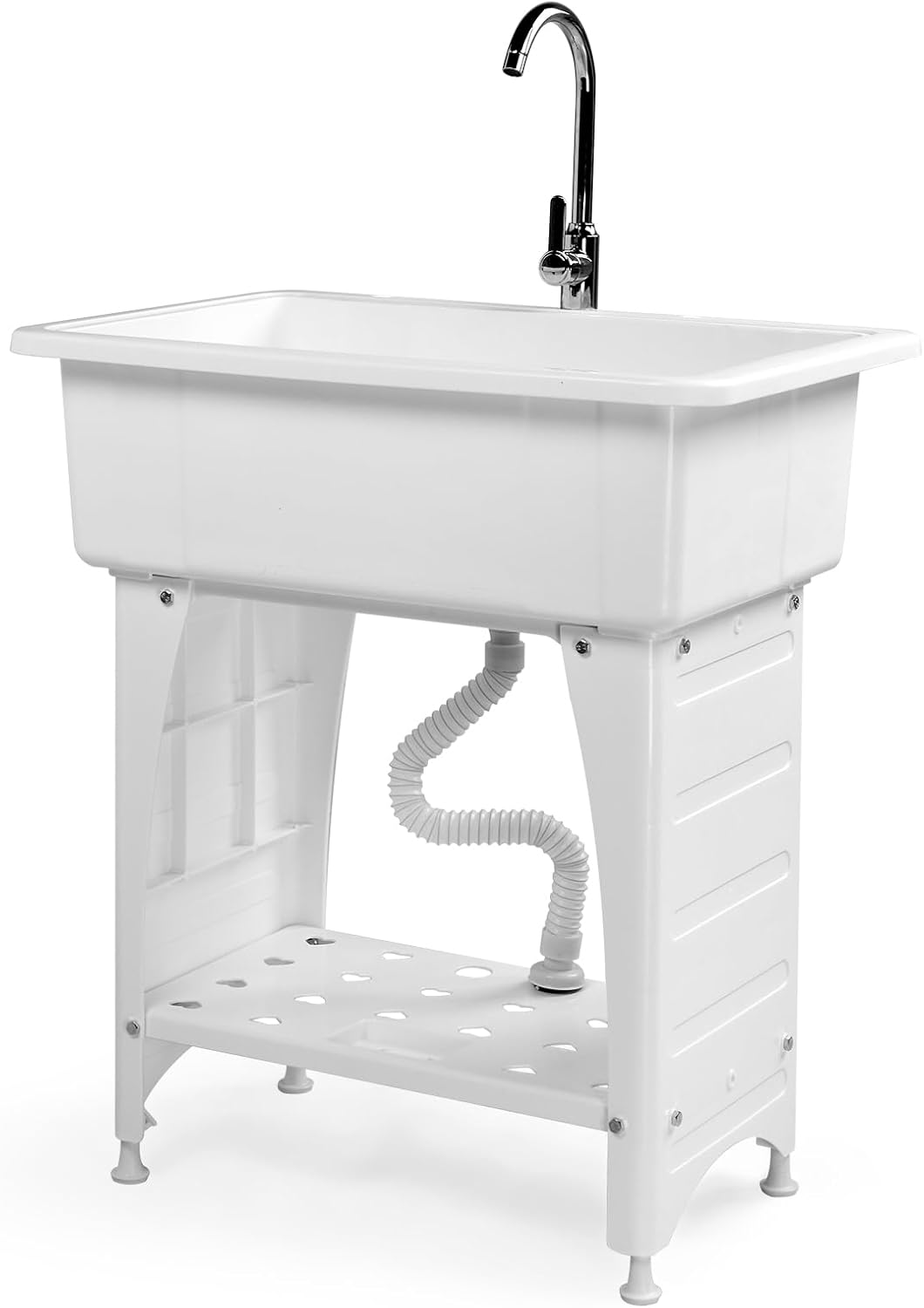 ROVSUN 20-Gallon Plastic Utility Sink with Hot&Cold Faucet, Upgrade Version, Upgraded Height, 150lbs Load Capacity, Prefect for Laundry Room, Garage, Garden, Basement, 32.3’’L×22.4’’W×36.2’’H, White