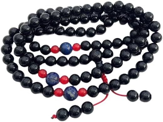 onyx ,lapis, red jade Stone Mala Beads, 108 Mala Necklace, Knotted Mala, WWG Necklace, Yoga Jewelry Meditation Beads Spiritual Jewelry Boho Jewelry, 34inch, Gemstone
