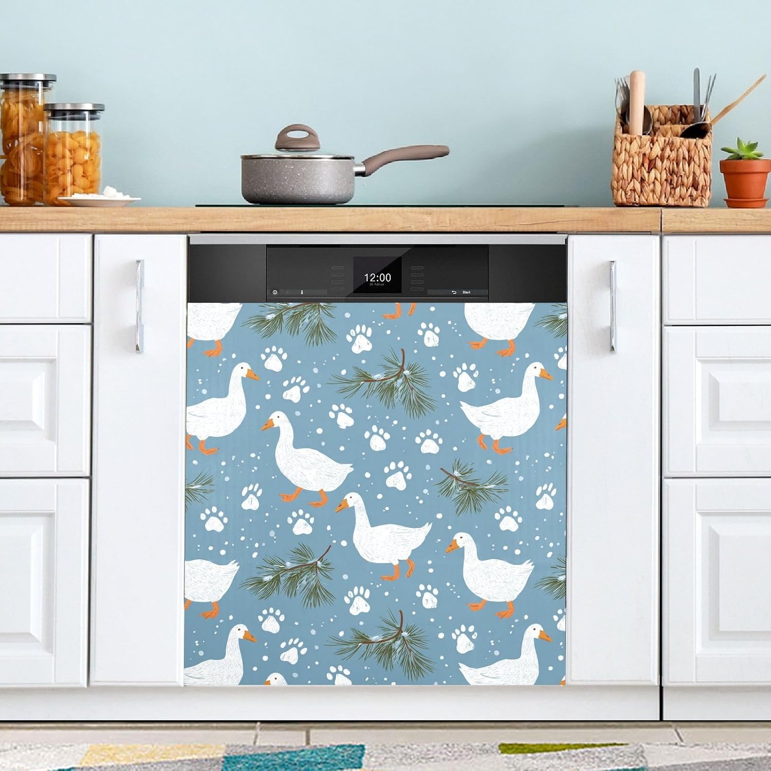 Pfrewn Christmas Winter Magnetic Dishwasher Cover Geese and Snow Winter (1) Fridge Door Covers Kitchen Decal Vinyl Panel Decorative Refrigerator Laundry Appliances 23x26in