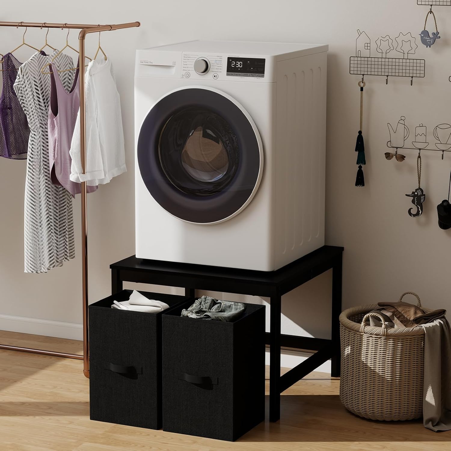 Laundry Pedestal with 2 Laundry Baskets, 29