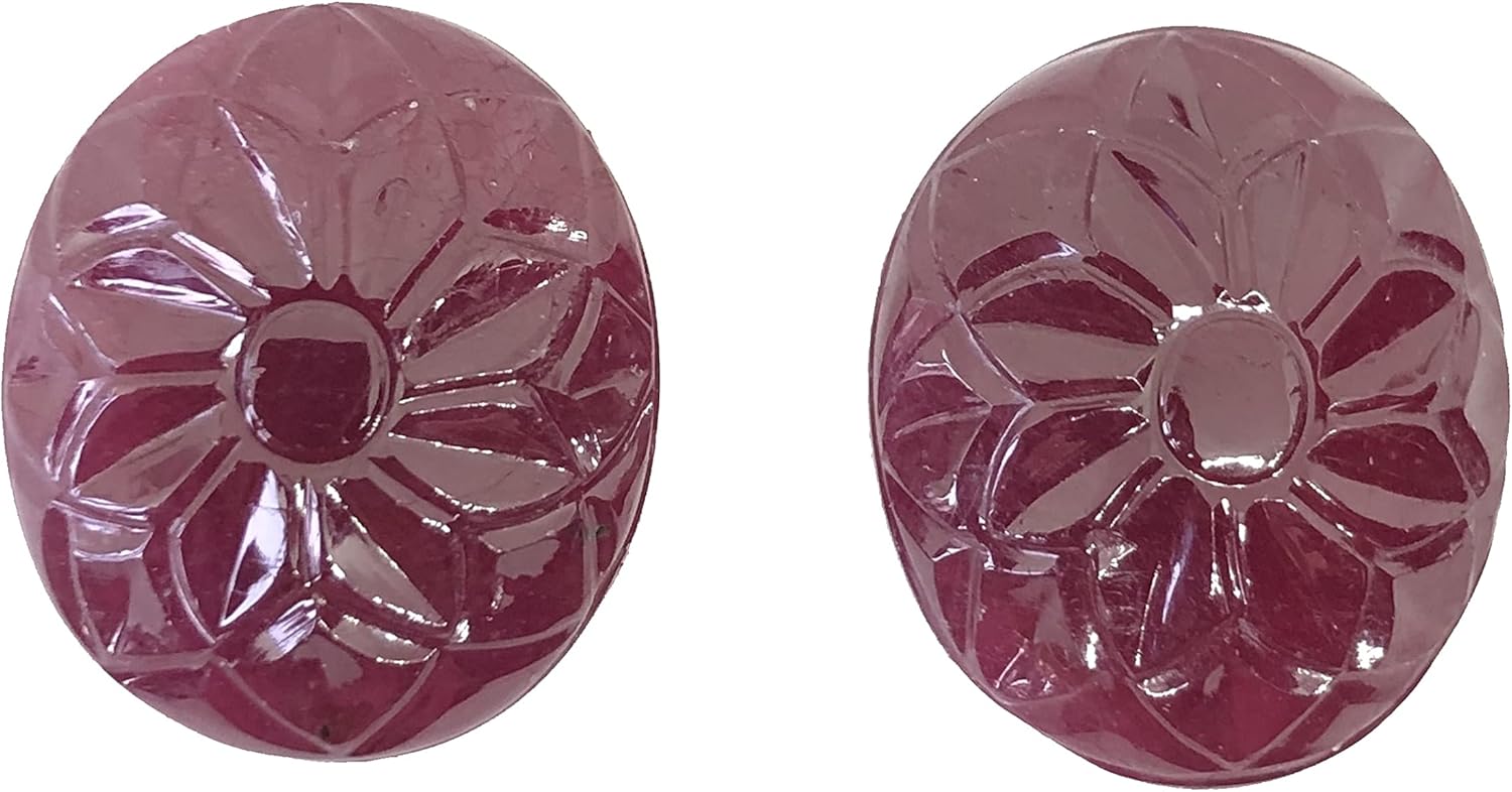 59.44 Ct Pair Deep Red Ruby Hand Carved Oval Shape Size 23x20 mm Top Quality Ruby Loose Flower Design Gemstone Best For Making Earring, Pendant Jewelry