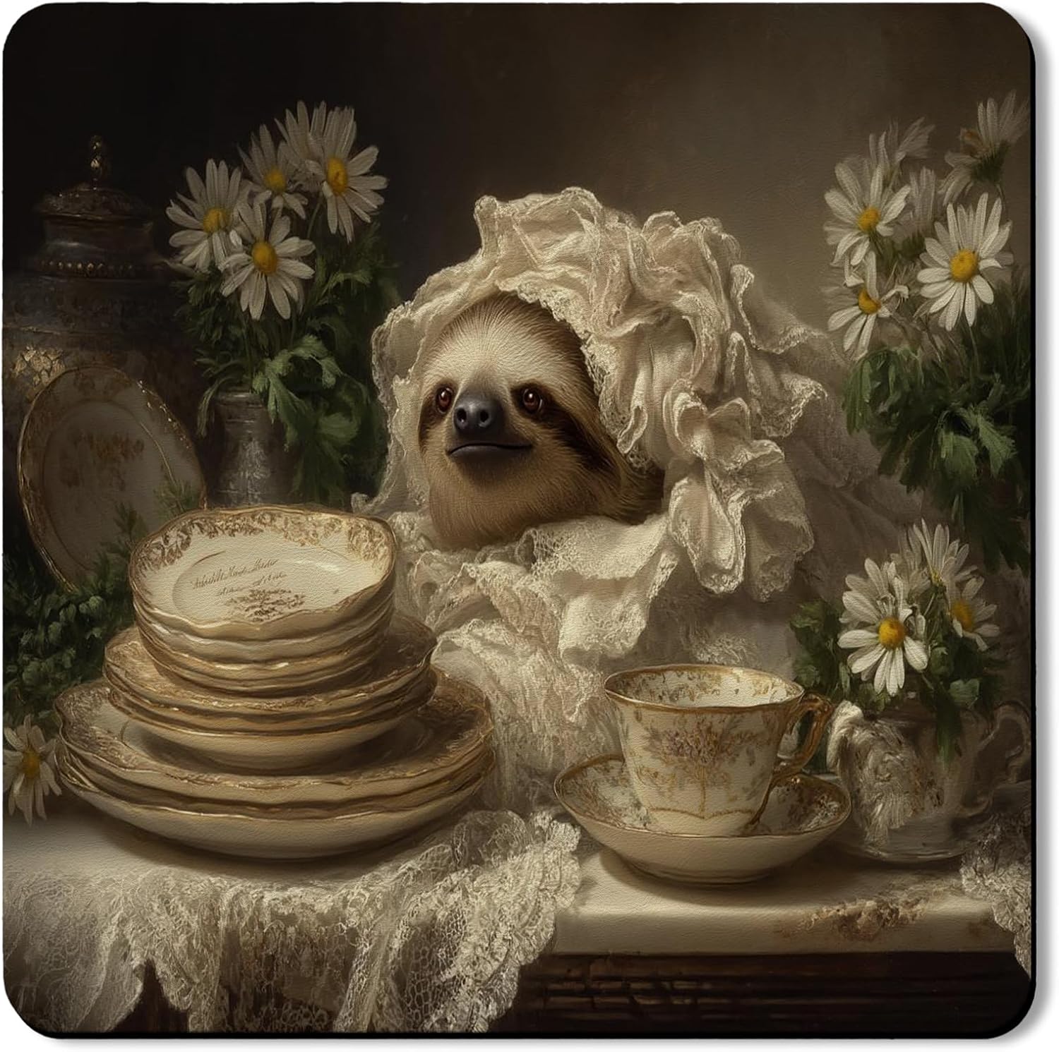 Quaint Sloth Washer Dryer Top Protector Mat, Vintage Floral Laundry Machine Dust Covers, Spring Aurora Rubber Anti-slip Waterproof Washer And Dryer Mats for Laundry Room 24x24 Inch