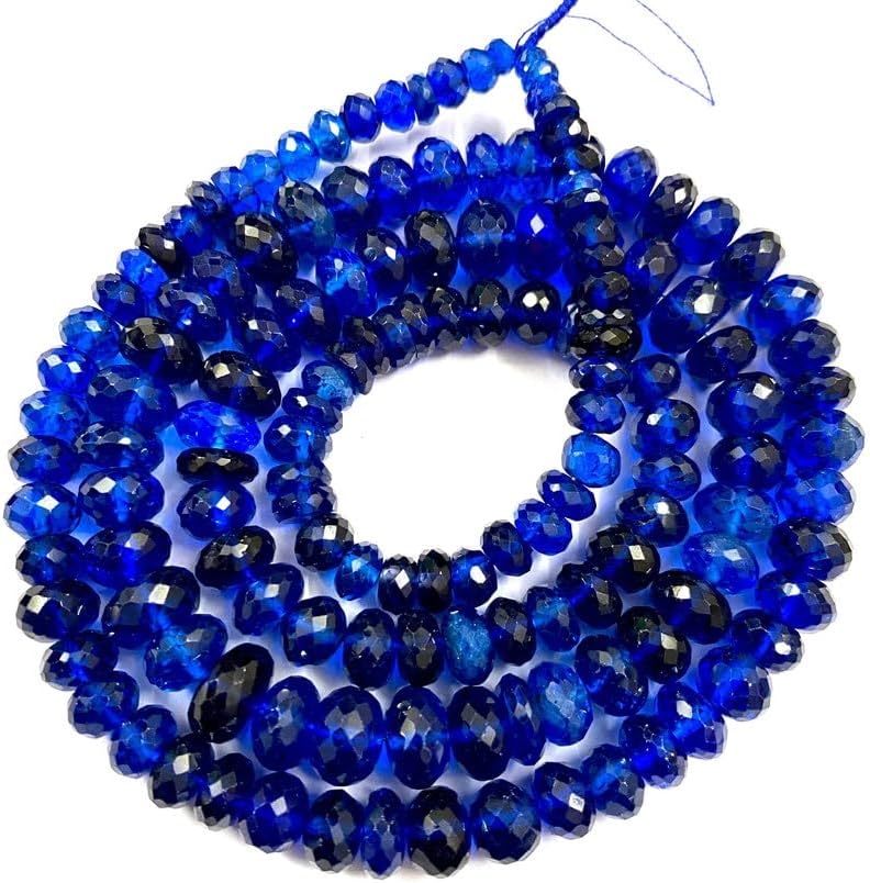 Natural Blue Corundum roundelle facated Beads 6-9 MM 28 inch Long String Jewelry Making Gemstone Beads for Necklace Bracelet