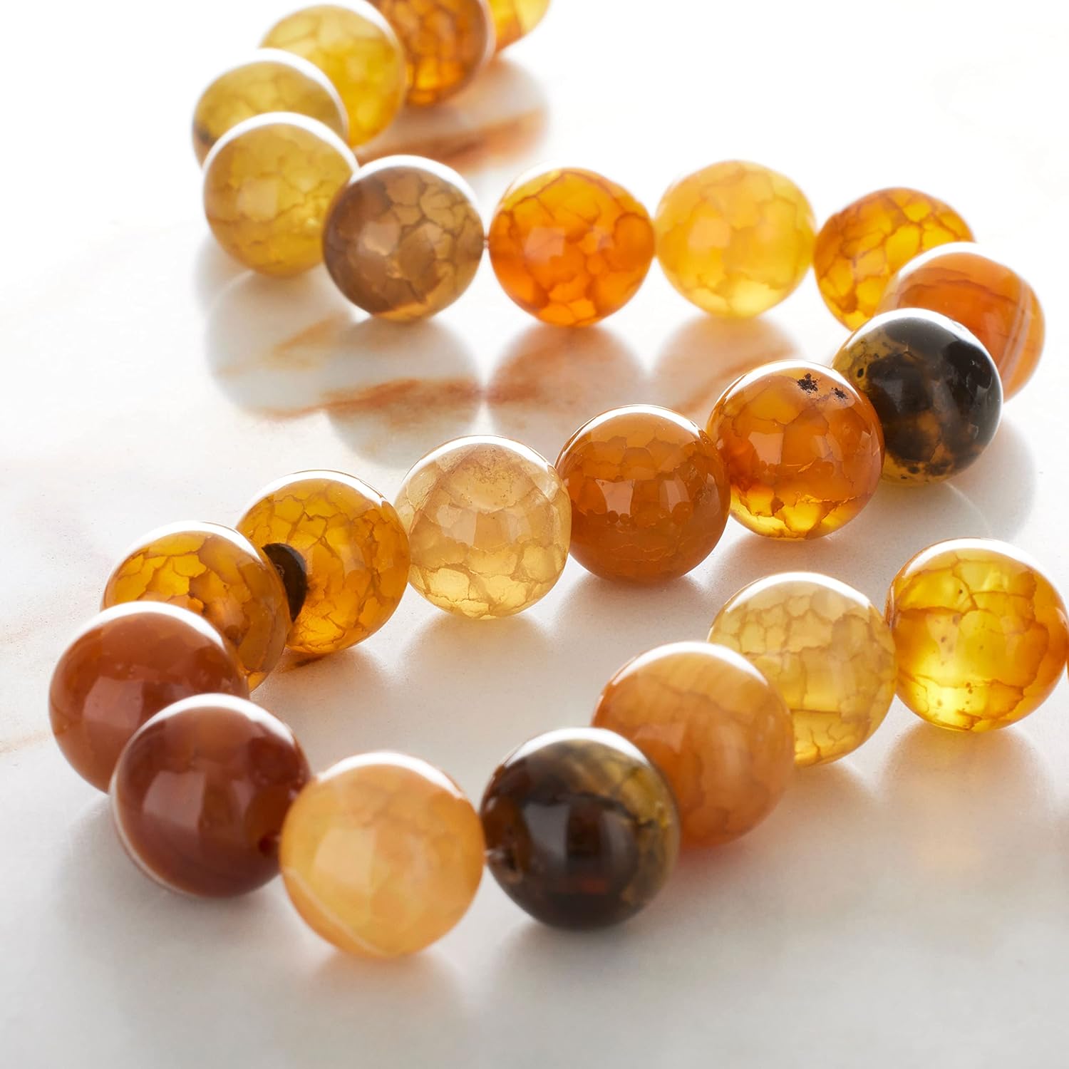 Bead Landing Yellow Crackled Agate Round Beads, 12 Pack
