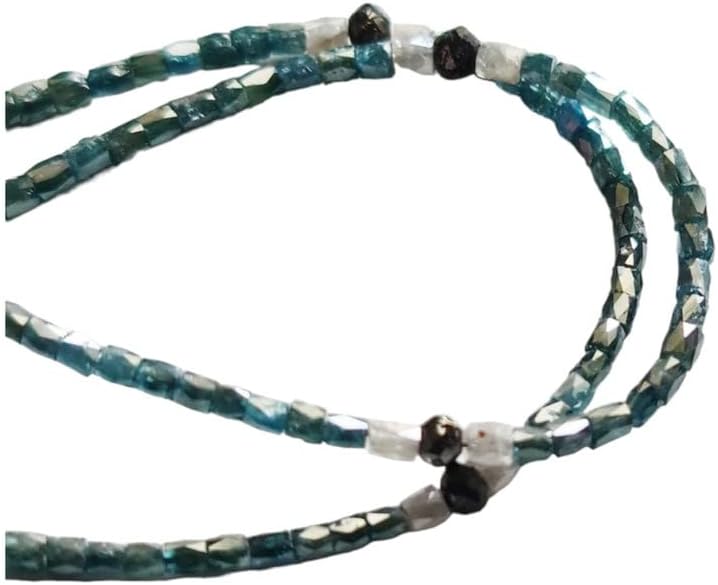 Blue Rough Diamond Faceted Pipe Bead Sparkling Blue Faceted Drum Bead with White Pipe & Black Rondelle Diamond (3.5IN to 7IN) - APKJ12