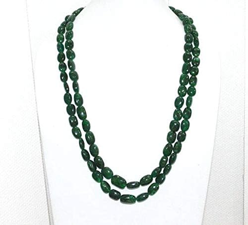 2 Lines Dyed Emerald Smooth Oval Shape Necklace, Dyed Emerald Smooth Oval Beads, Emerald Necklace, 8.5x10-13.5x18 mm